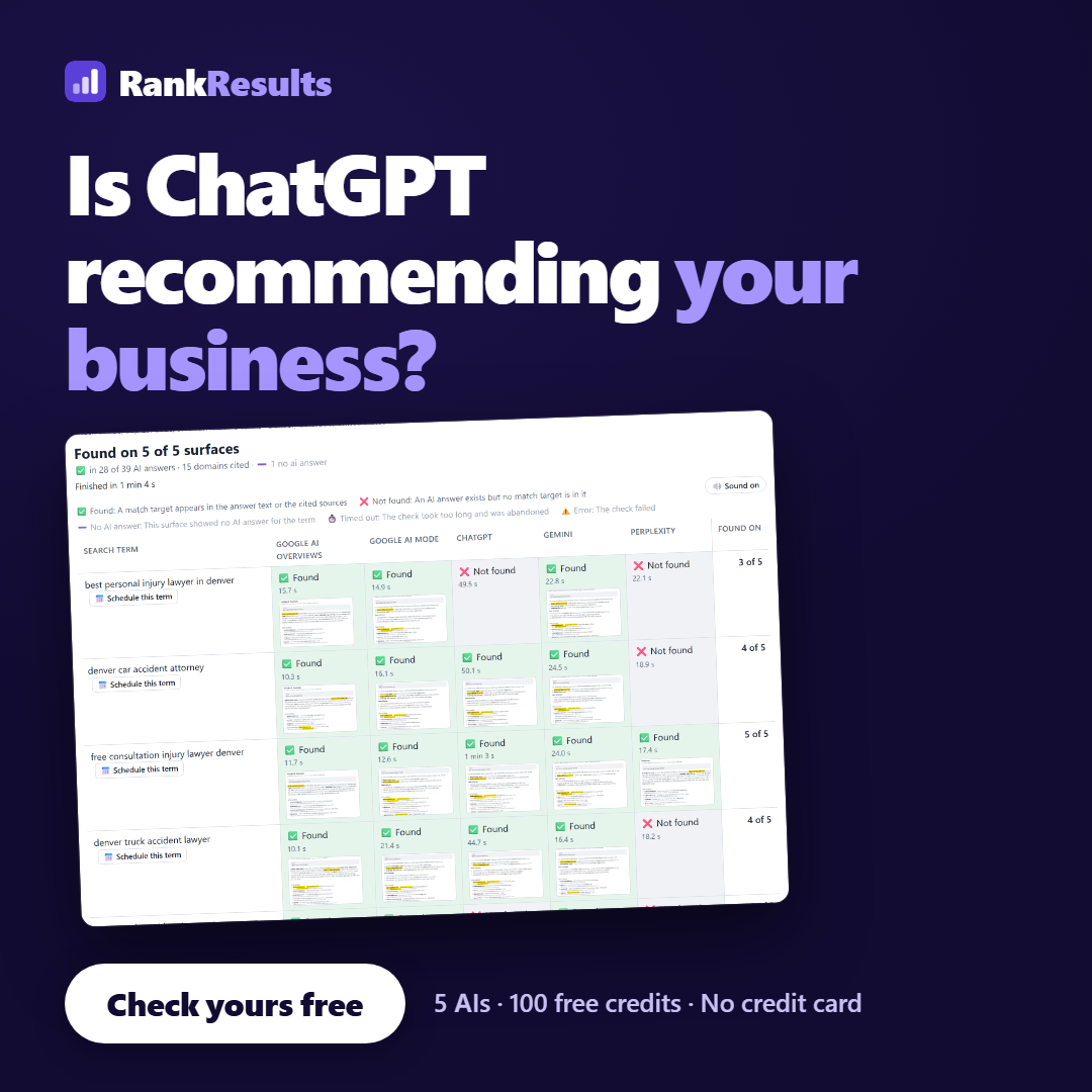 Banner 1080 by 1080: Is ChatGPT recommending your business? Check yours free.