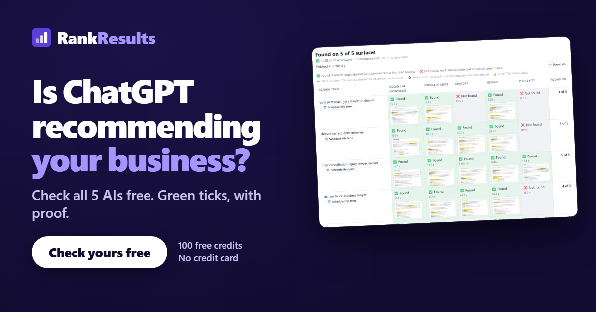 Banner 1200 by 628: Is ChatGPT recommending your business? Check yours free.
